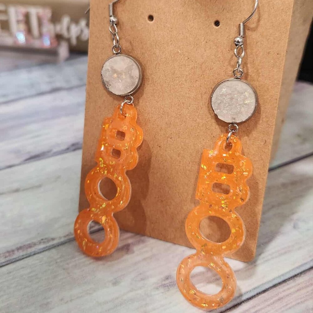 Halloween orange BOO dangle earrings